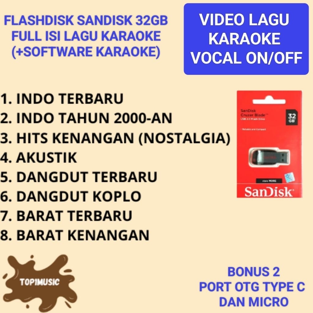 flashdisk sandisk 32GB isi full lagu karaoke player update terbaru