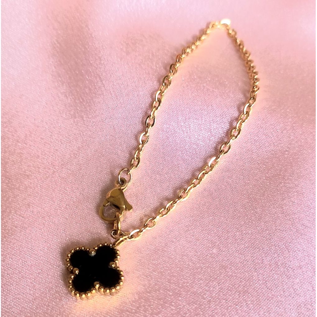 Gelang tangan sepeeti emas nori polos bunga clover 100% titanium