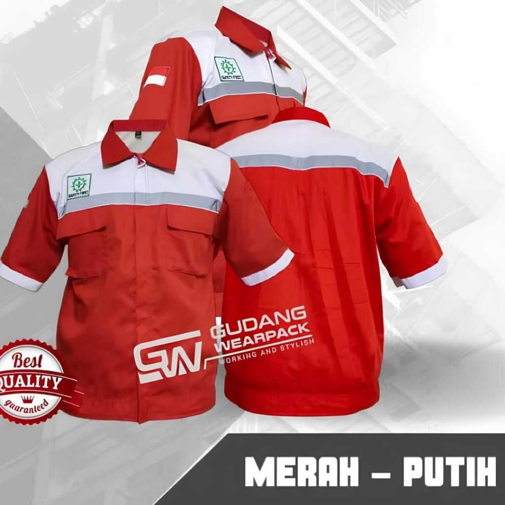 WEARPACK Kerja  Atasan Lengan Pendek Warna Merah - Putih