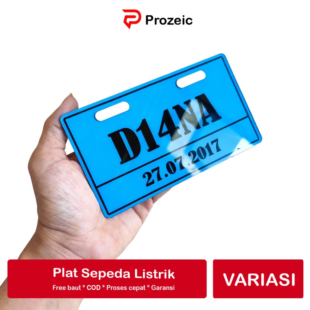 Prozeic Plat Nomor Akrilik Biru Sepeda Listrik Custom Aksesoris Sepeda Listrik