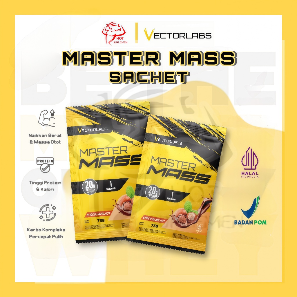 Vectorlabs Master Mass 1 Sachet Weight Gainer New Packaging 75gr Susu Protein Penambah Berat Badan