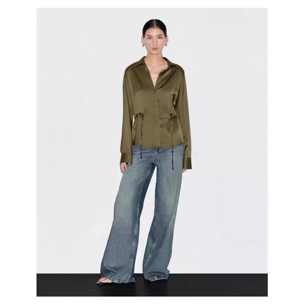 TGLRN - DarkGreen Drawstring Blouse