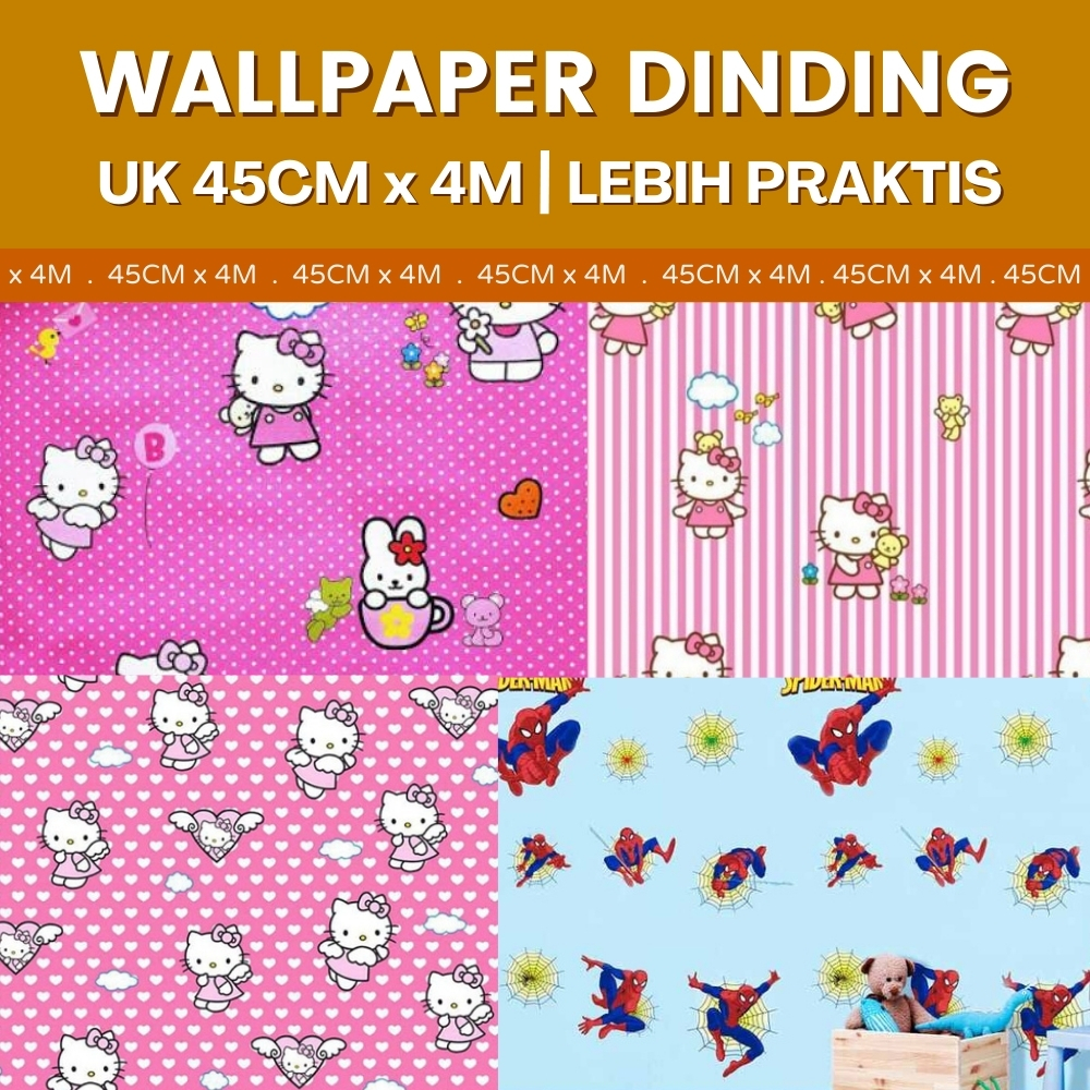 Wallpaper Stiker Dinding Kamar Tidur Lemari Meja Belajar Anak Perempuan Motif Hello Kitty Pink Lucu