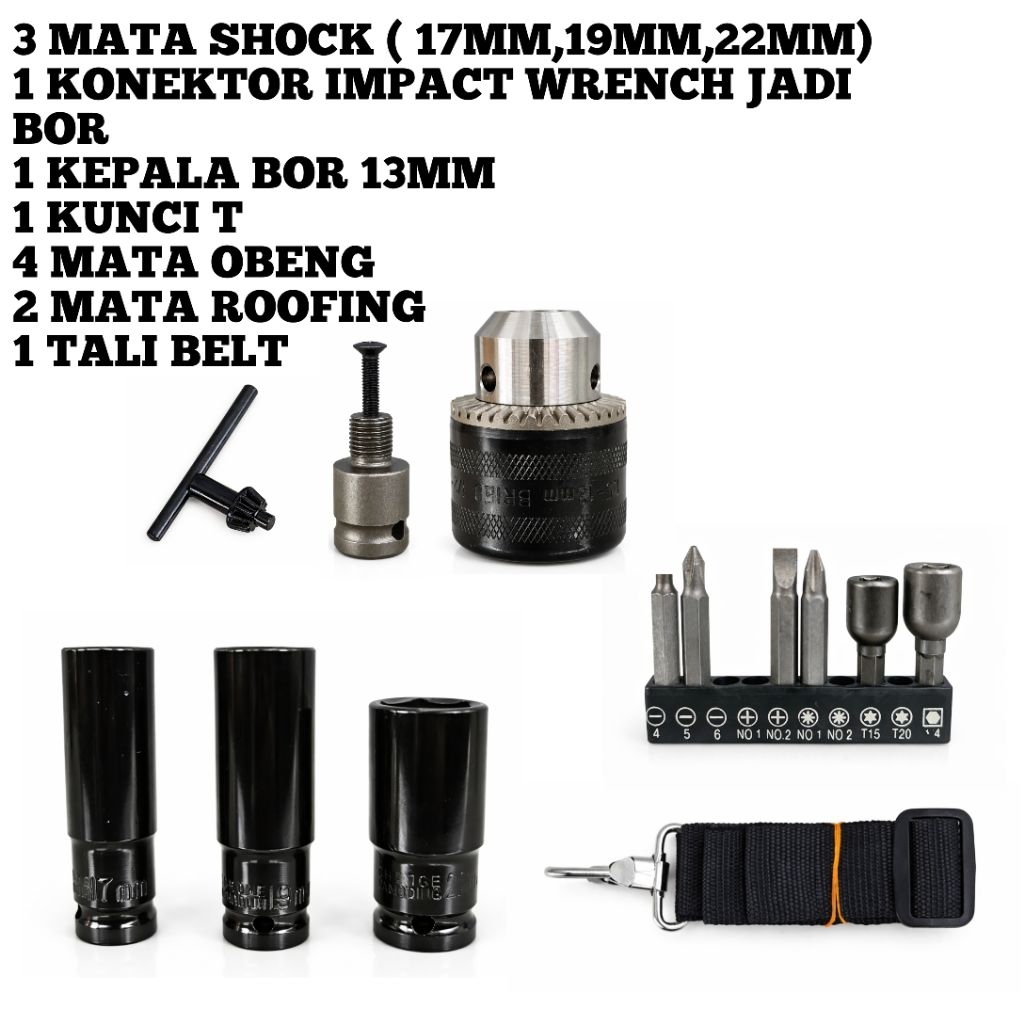 Aksesoris Impact Wrench Set Pembuka Baut Mobil & Bor Listrik