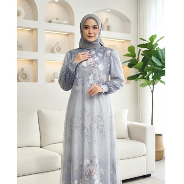 Gamis Lebaran Safira/Gamis Rayon Digital Print Gamis Kondangan Kekinian/ Gamis Motif Printing/Gamis 