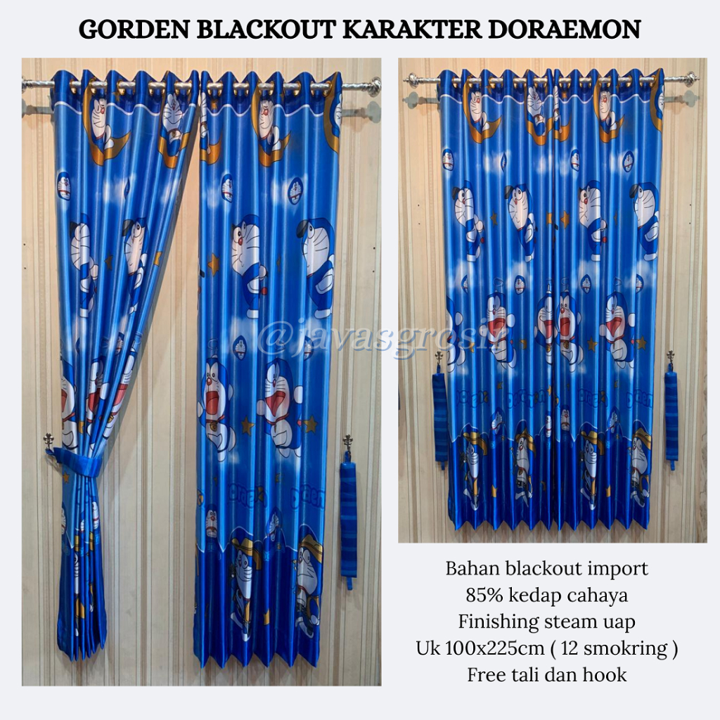 Gorden Blackout Import 85% Motif Doraemon Gorden Jendela dan Pintu