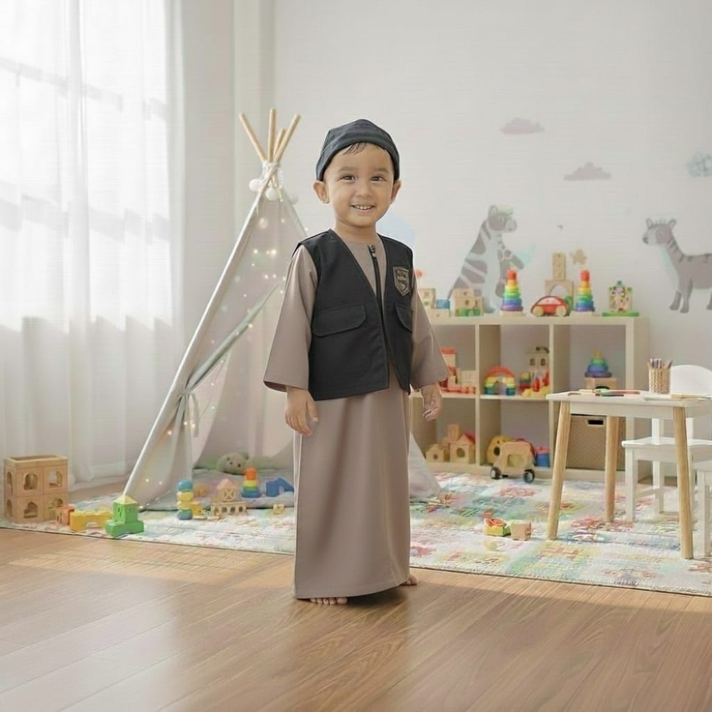 (EGSUS) KOKO JUBAH ANAK LENGAN PANJANG - JUBAH GAMIS ANAK ROMPI Milo Hitam