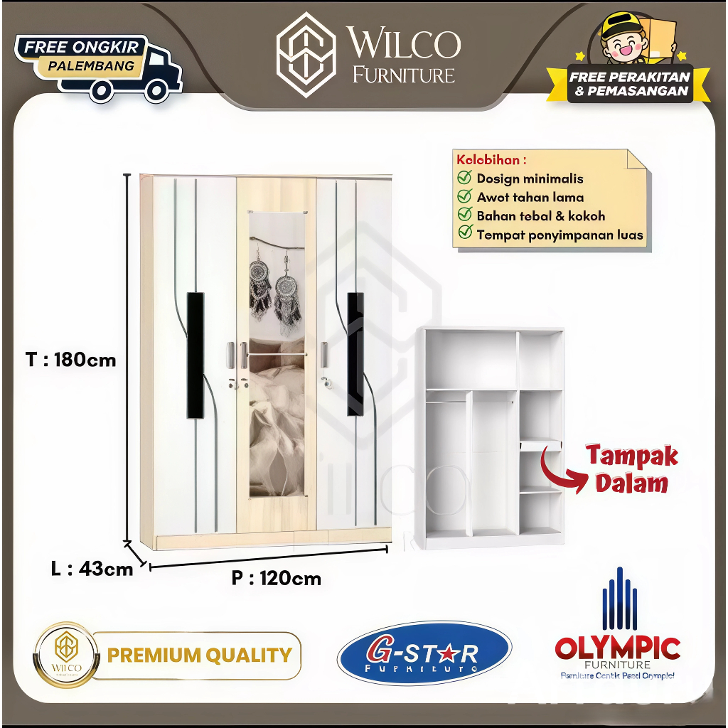 Lemari Pakaian Emili Pine LCBP by Gstar | Lemari Baju 3 Pintu Gstar