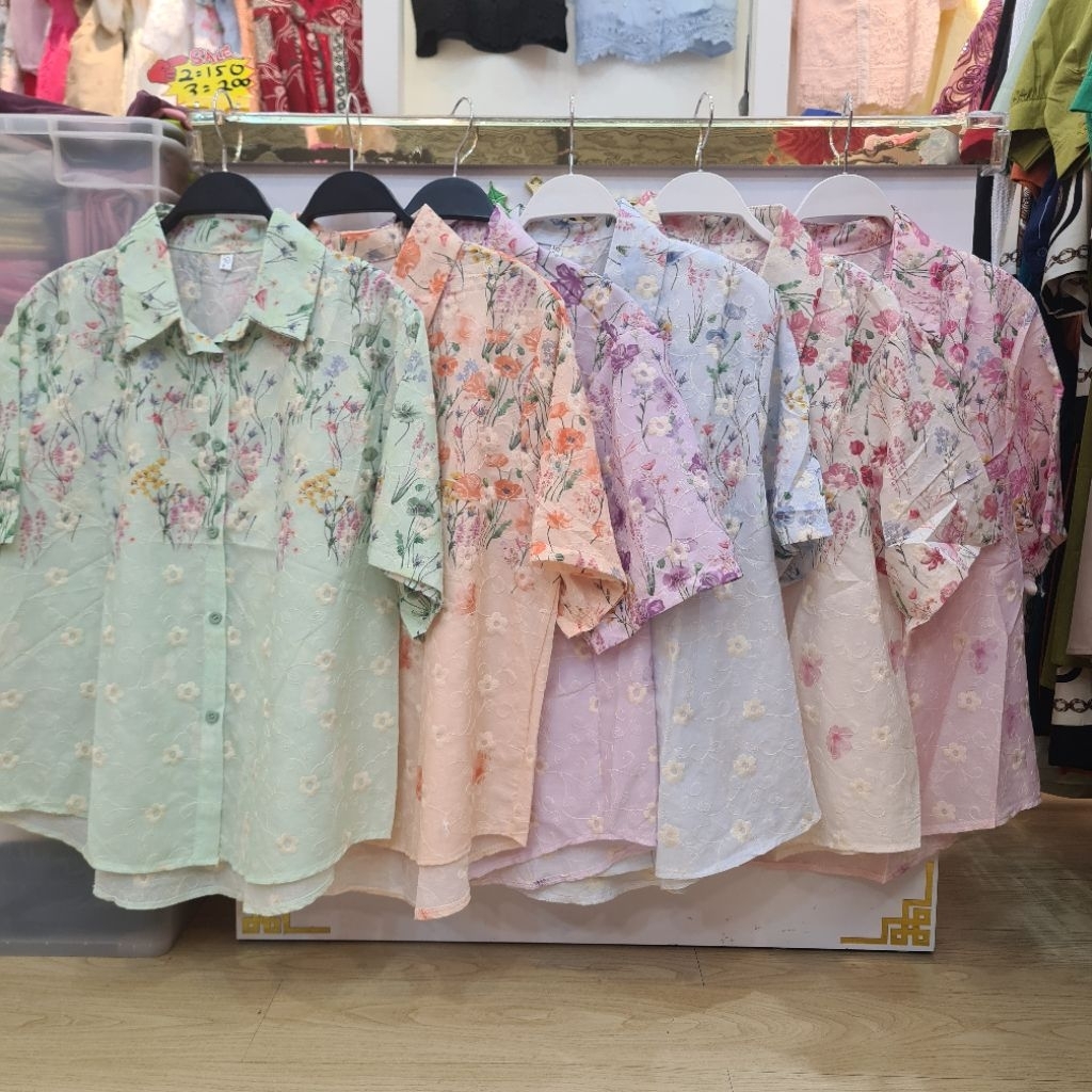 Kemeja katun bkk wanita import 9730. Ld 114cm