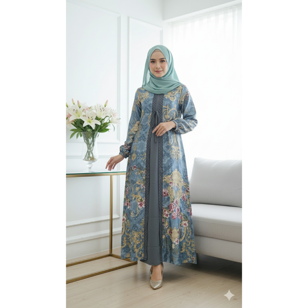 Dinara Daily Style ALISHA Dress Gamis Armani Silk Premium Kombinasi Wolfis Elegan | Long Dress Wanit