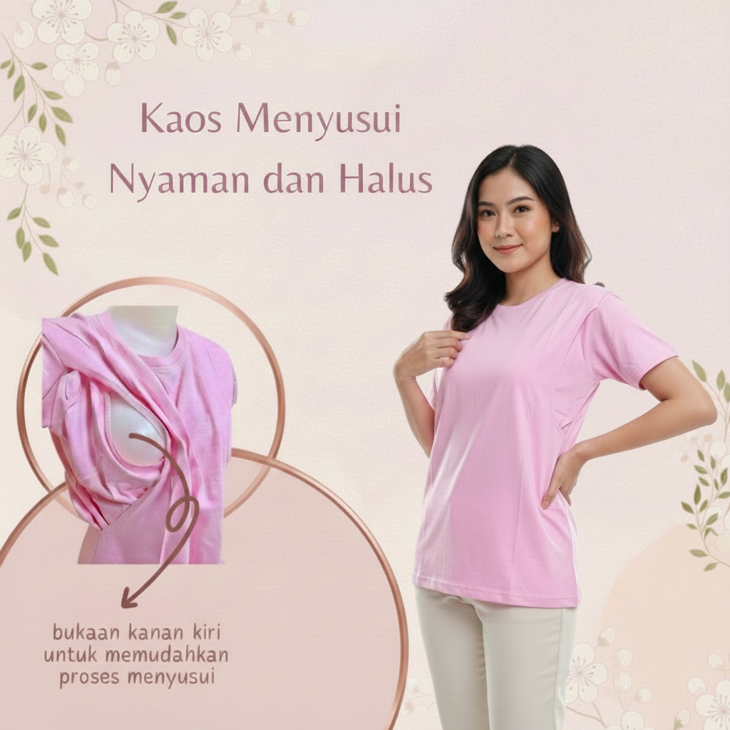 KAOS Ibu Menyusui / Baju Ibu Menyusui Lengan PENDEK Nyaman Bahan Katun Combed S24