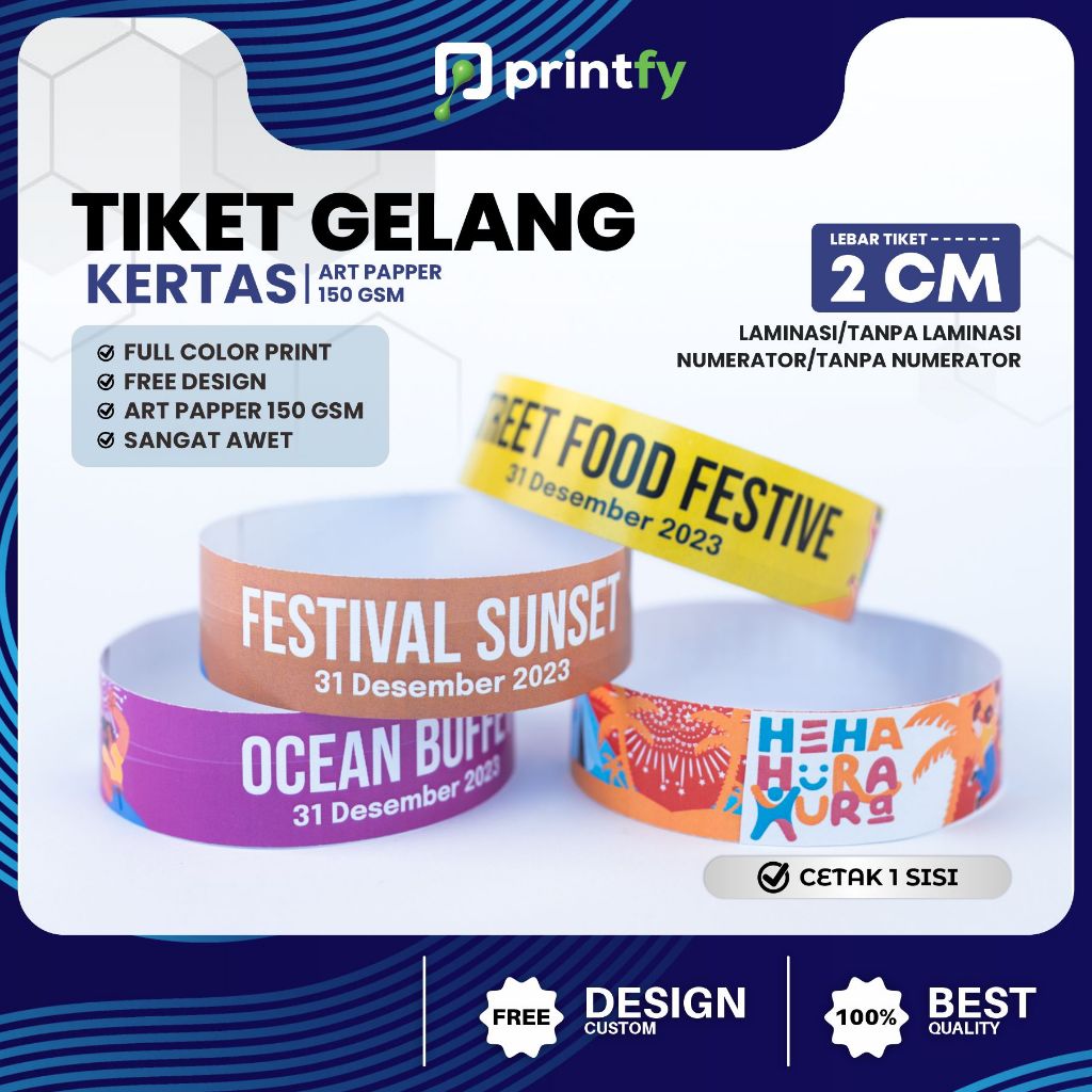 Gelang Tiket Kertas Custom - Artpaper - Tiket Event / Konser / Seminar