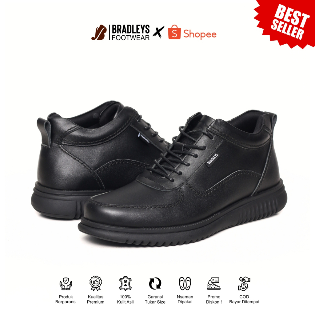 Bradleys Hero TL Black - Sepatu Kulit Formal Kasual Sneakers Formal Pria