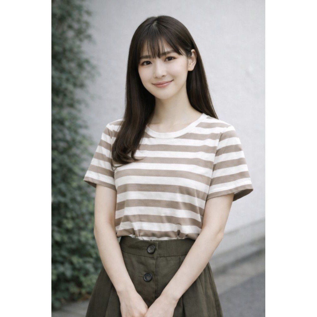 T Shirt MUJI Basic Full Cotton Stripes WhiteXDark Grey (M)