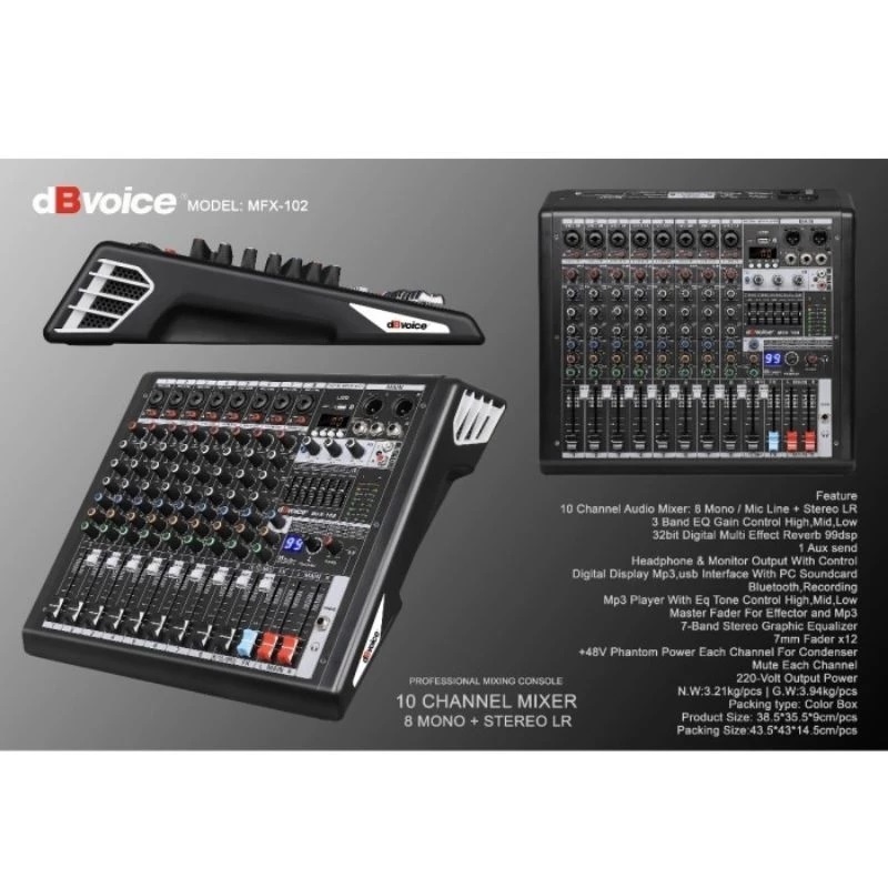 MIXER AUDIO DBVOICE MFX-102 MIXER 10 CHANNEL ORIGINAL DBVOICE