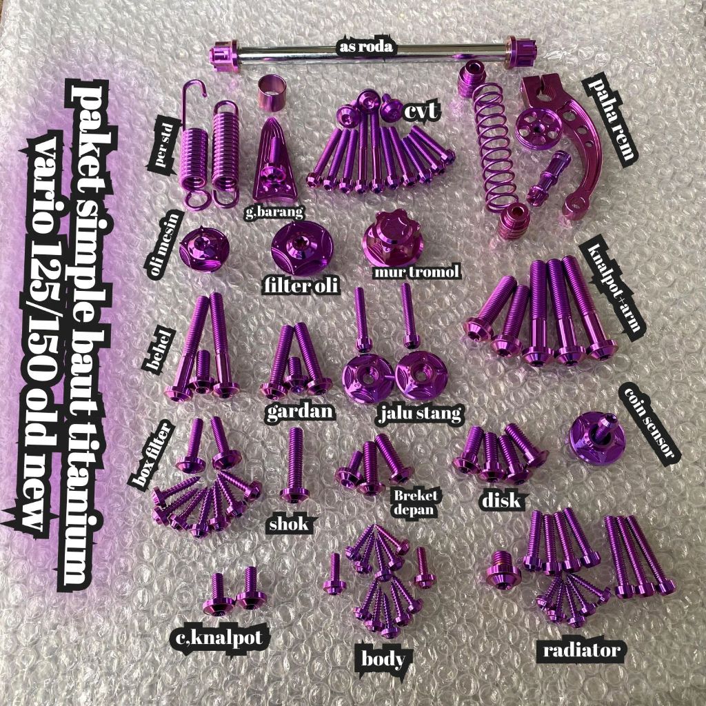 paket simple baut titanium vario 125/150 old new kzr titanium original paket baut titanium vario 125