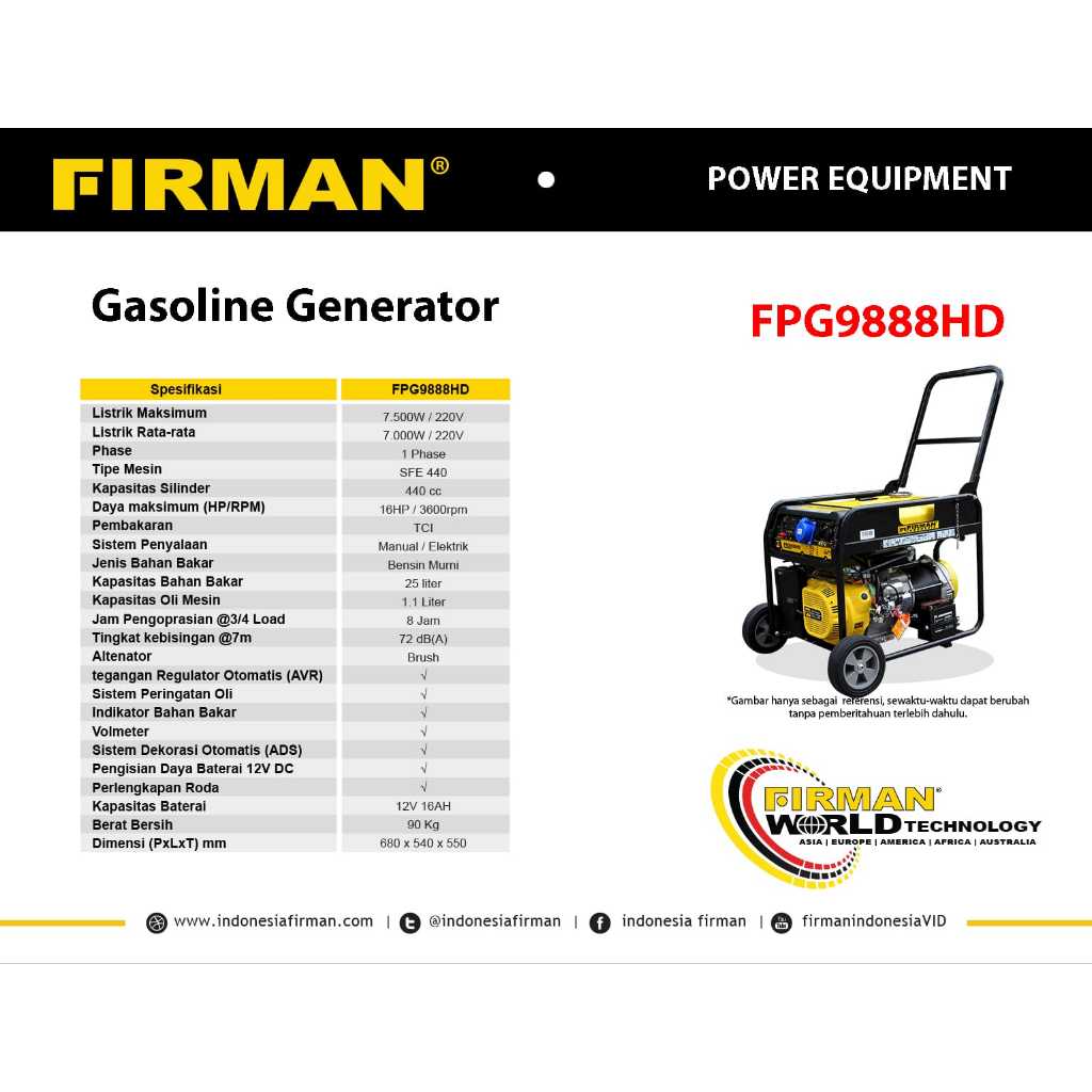 Genset FIRMAN FPG9888HD - 7500Watt