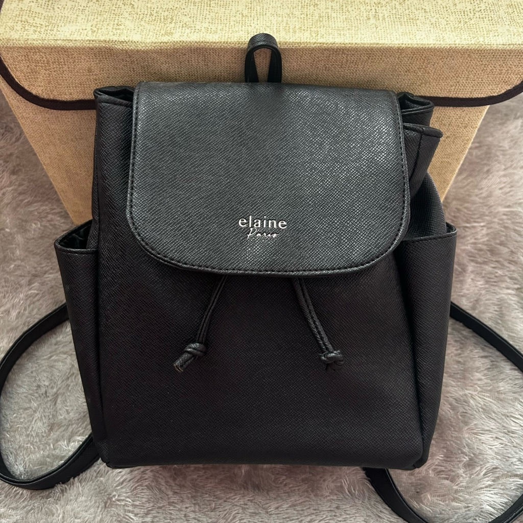 (PL) Tas Backpack Elaine Paris Black Saffiano Premium Leather