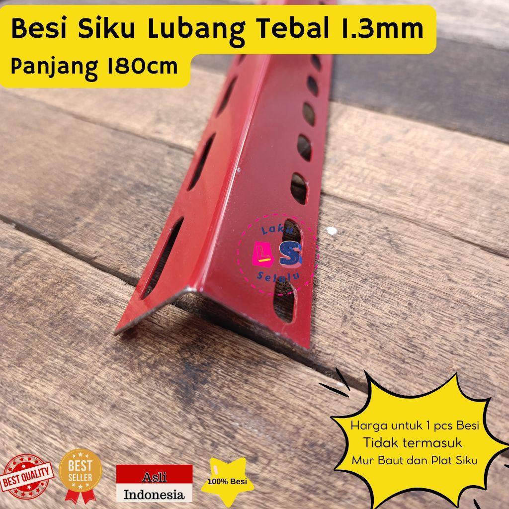 BESI SIKU LUBANG TEBAL 1.3mm BESI SIKU RAK WARNA Merah UKURAN 180cm / Siku Bolong 1.8 Meter