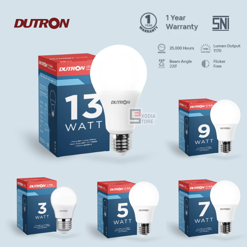 Lampu Bohlam LED Bulb DUTRON SNI 3 Watt 5 Watt 7 Watt 9 Watt 13 Watt Hemat Energi, Tahan Lama, Cahay