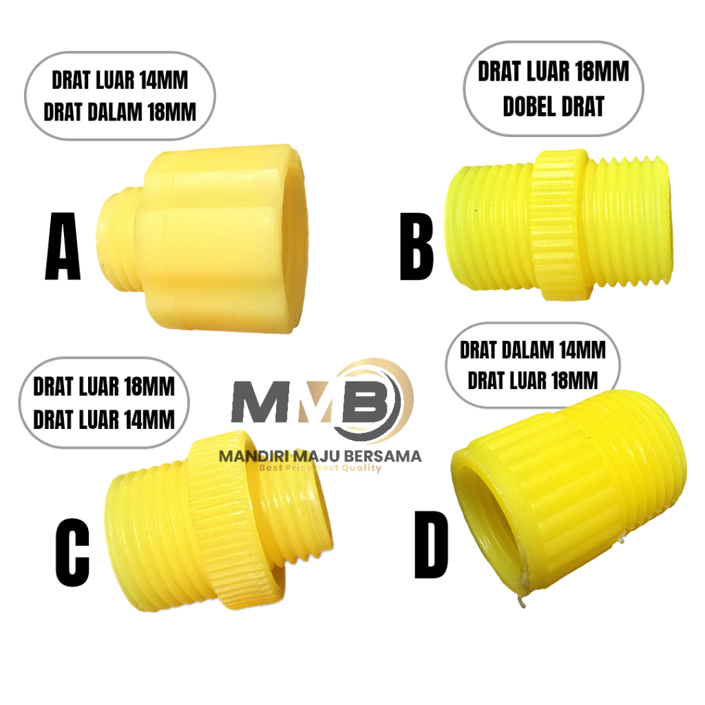 NEPEL DRAT 18MM KE 14MM ALL VARIAN UKURAN FEMALE DAN MALE SAMBUNGAN NEPEL FEMALE JOIN MALE SELANG SP