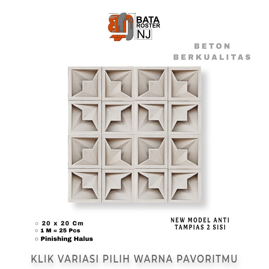 BATA ROSTER NJ - Roster Beton Minimalis - Anti Tampias, New Model, Dua Sisi, 20 x 20 | Loster Putih 