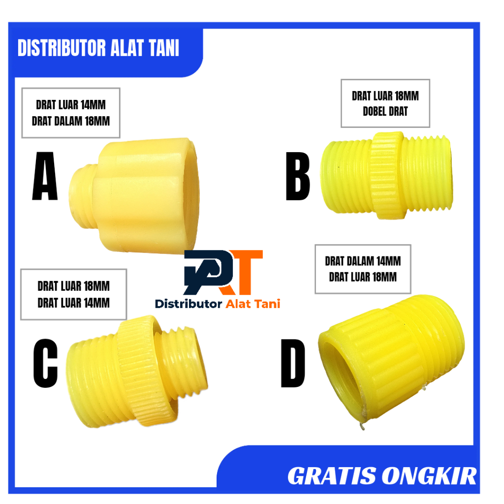 NEPEL DRAT 18MM KE 14MM ALL VARIAN UKURAN FEMALE DAN MALE SAMBUNGAN NEPEL FEMALE JOIN MALE SELANG SP