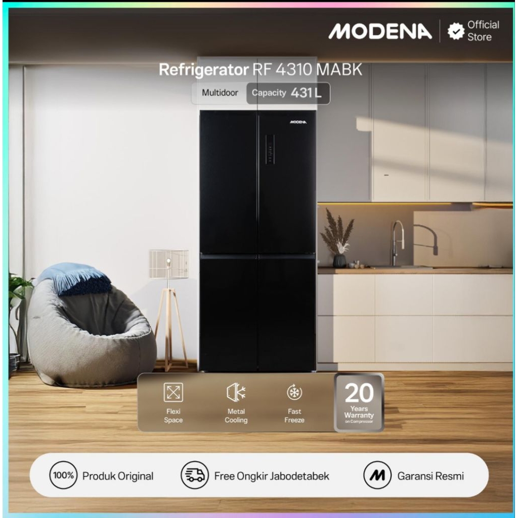 KULKAS MODENA REFRIGERATOR MULTI-DOOR RF-4310MABK KULKAS MODENA 4 PINTU SIDE BY SIDE KULKAS MODENA