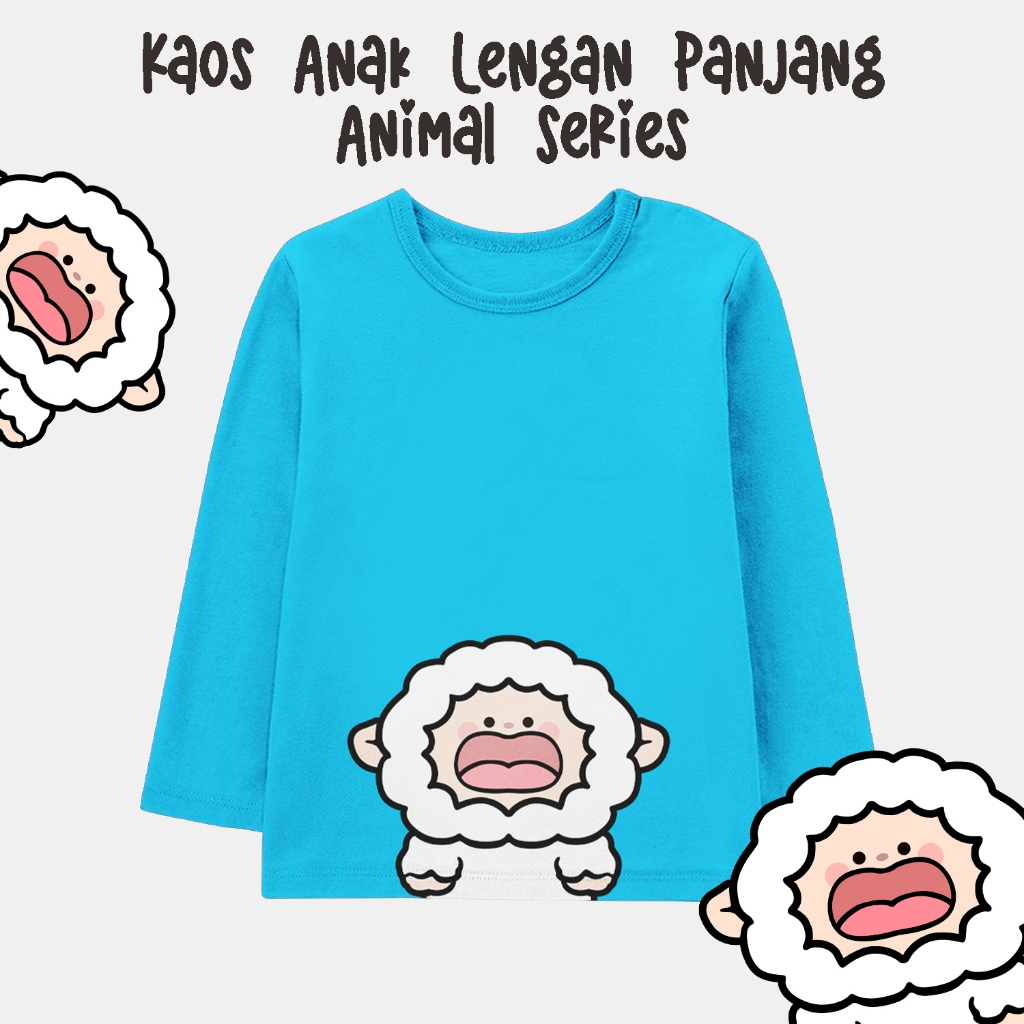 Line Style - Kaos Lengan Panjang Anak Unisex Warna Biru Turkis  Motif Sheep