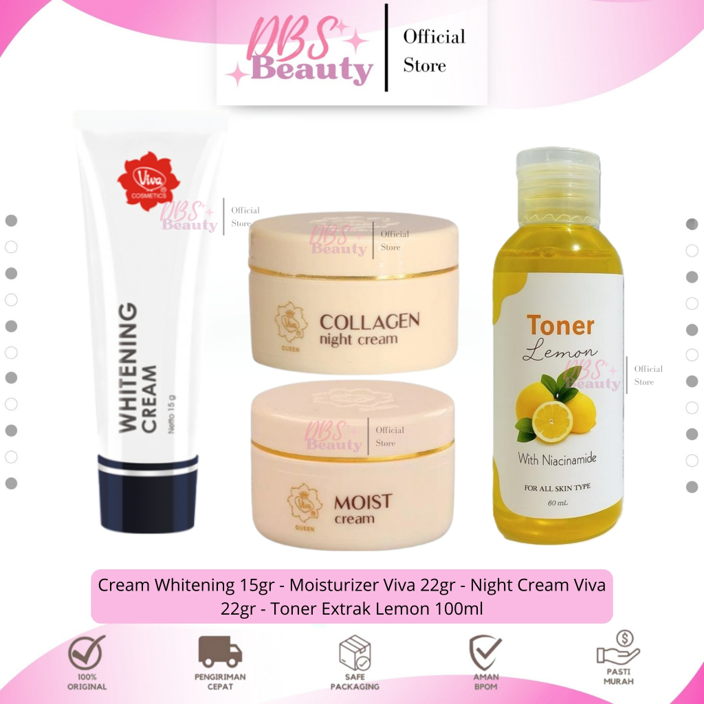 [ Isi 4 ] Paket Viva Glowing Flek Hitam Cream Whitening Moisturizer Night Cream Toner Lemon Wajah