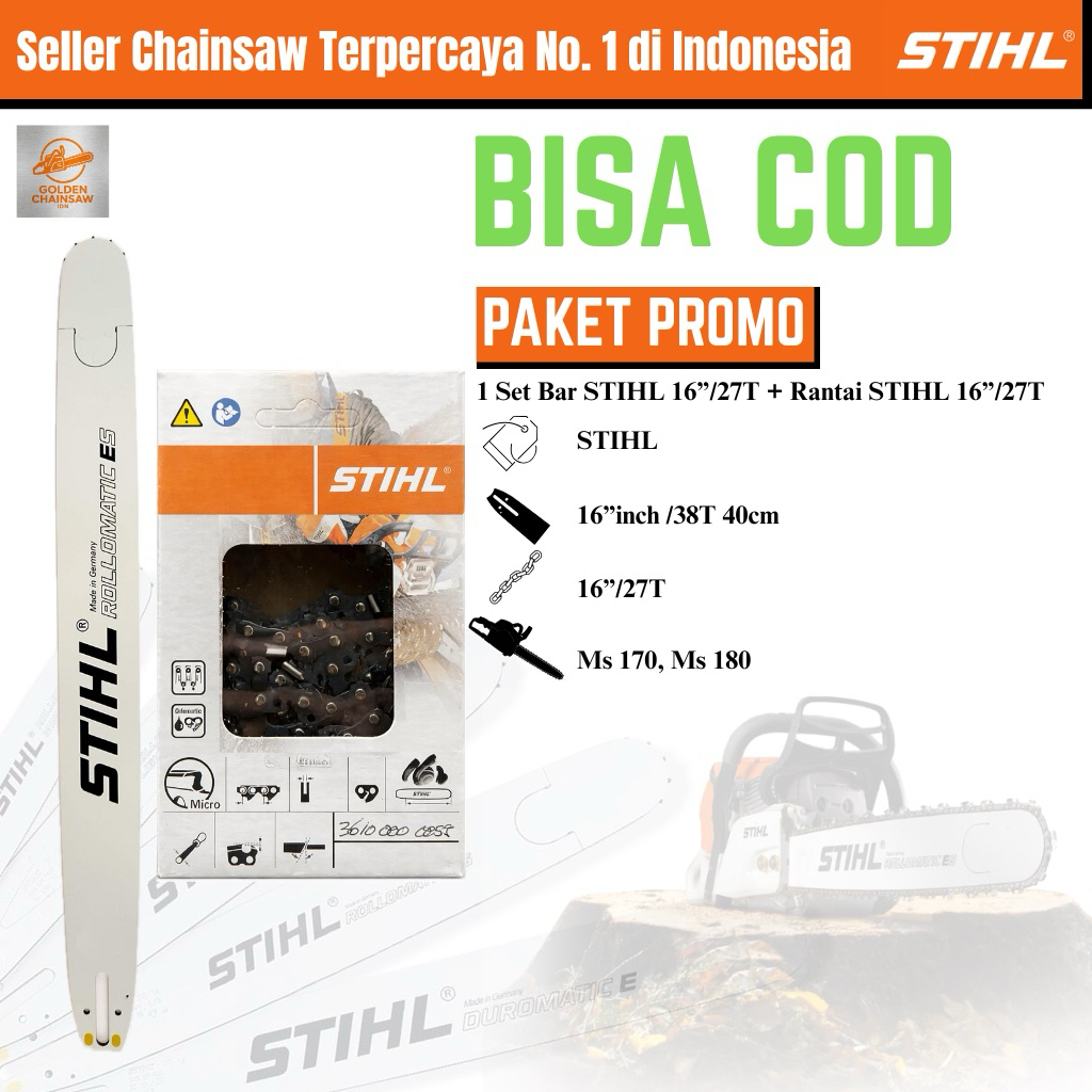1SET/PAKET BAR 16 INCH STIHL DAN RANTAI 16 STIHL PAKET BAR CHAINSAW BAR 16 STIHL DAN RANTAI 16 STIHL