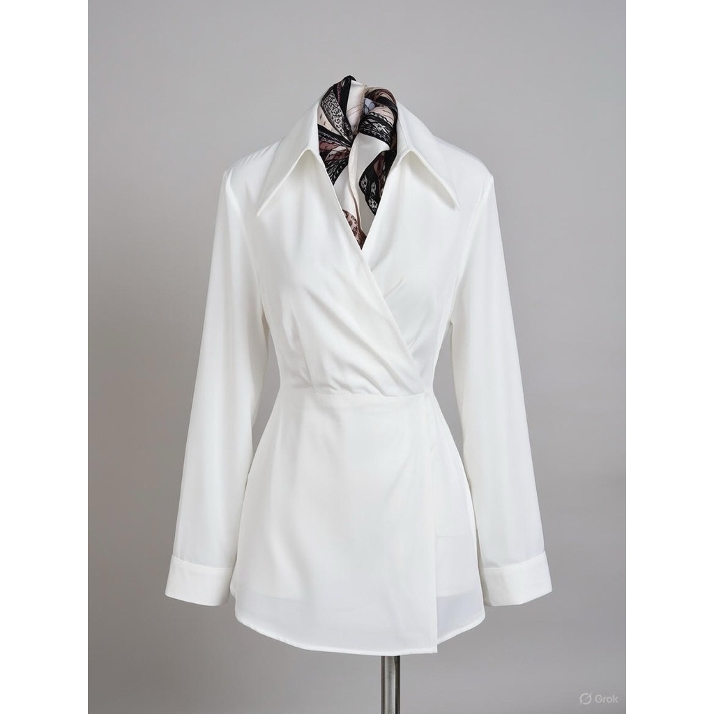 Dress Kemeja Putih Polos Wanita Lengan Panjang Shirtdress Minimalis Korea Style