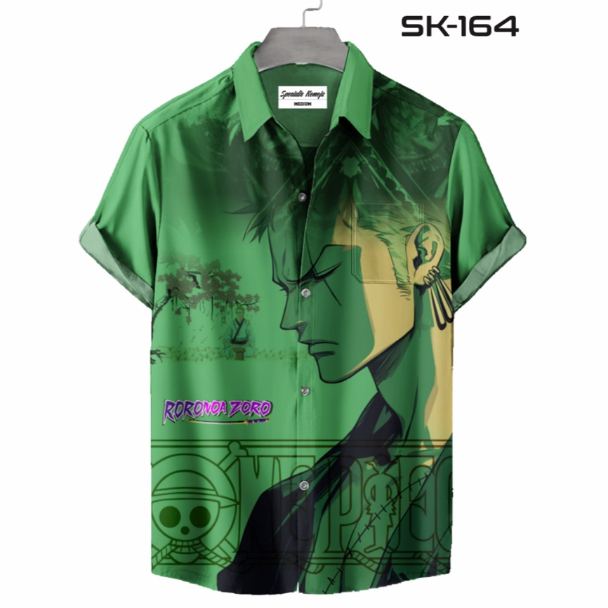Kemeja Kasual Pria Anime Series One Piece Roronoa Zoro Mugiwara SK-164 Lengan Pendek & Panjang