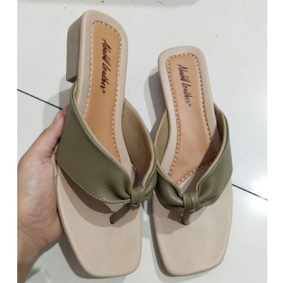 Sandal Heels Jepit Wanita Kulit Sapi Asli Garut Lola Series