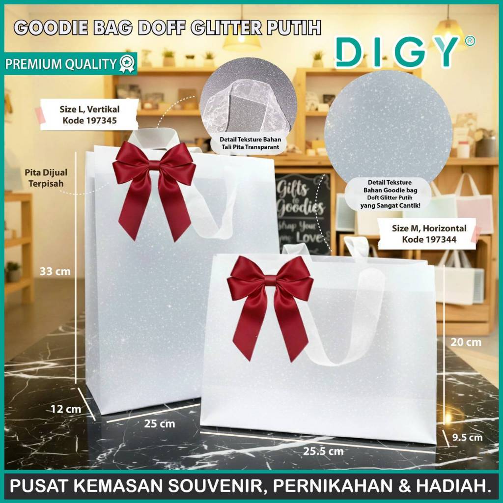 [ DIGY ]Goodie bag doff Glitter putih/Paperbag Glitter Natal SERI 2 /Goodie bag doff Glitter Natal/
