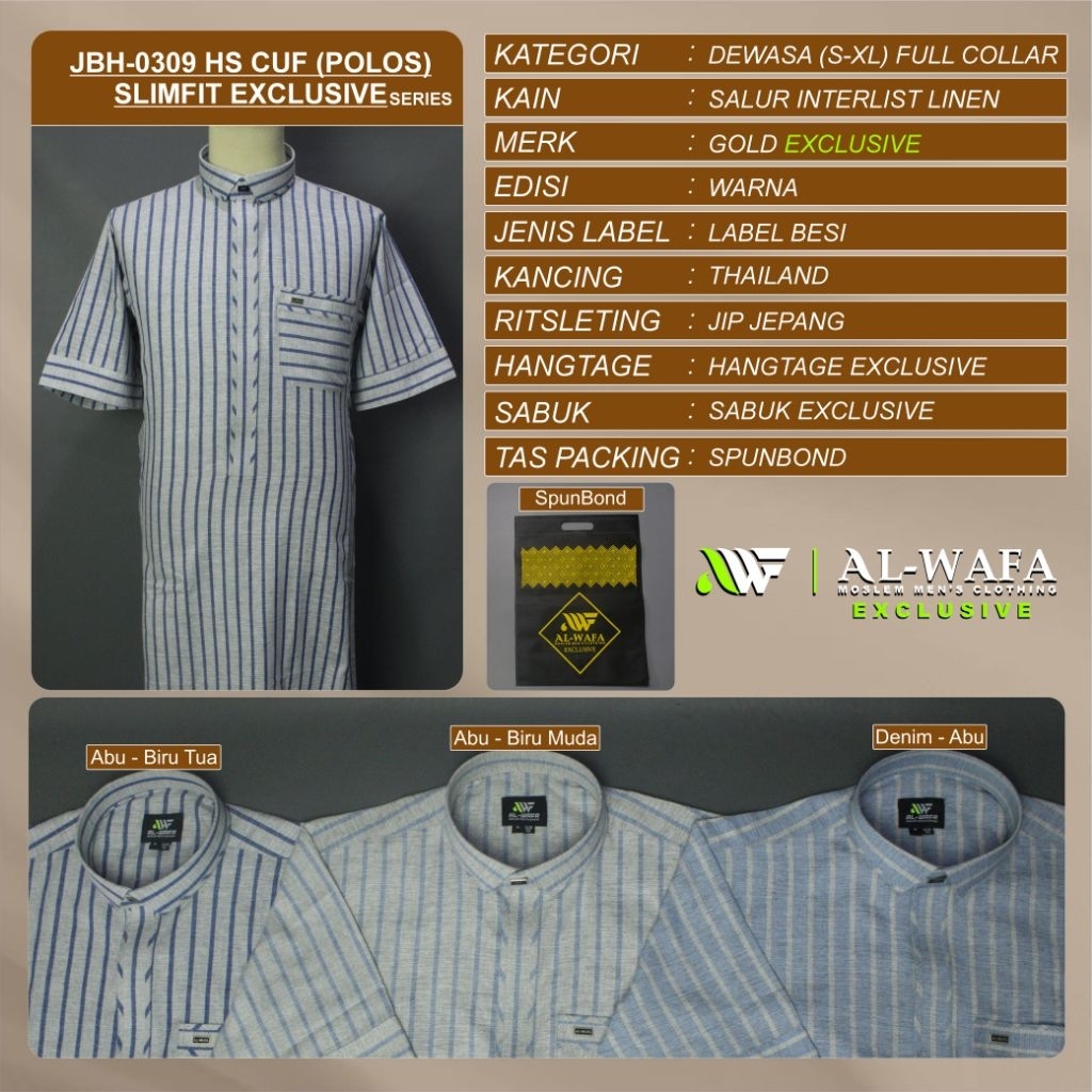 Jubah Al-Wafa/AWF Gold Exclusive Motif Salur Renggang Bahan Salur Interlist Linen Gamis Muslim Pria 