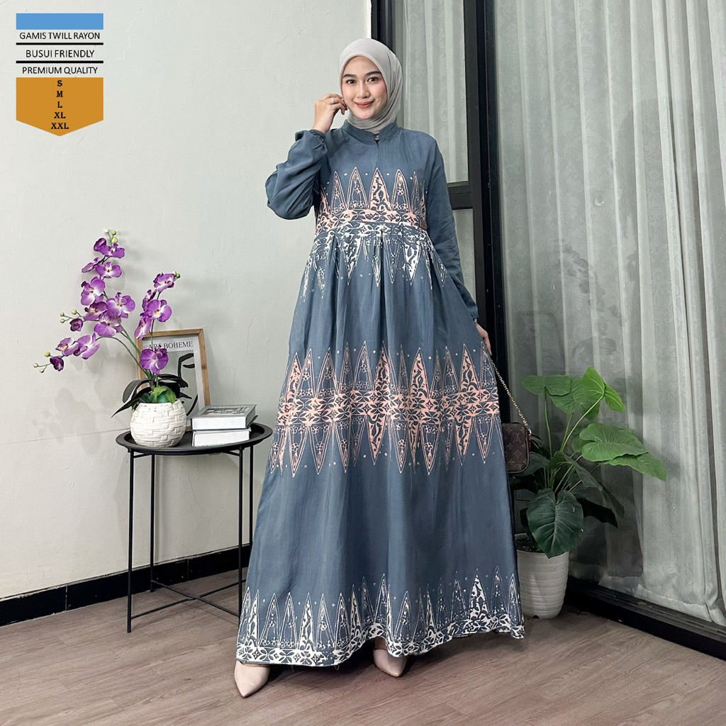 Gamis Twill Rayon Premium Busui Friendly Ukuran S hingga XXL Gamis Wanita Jumbo