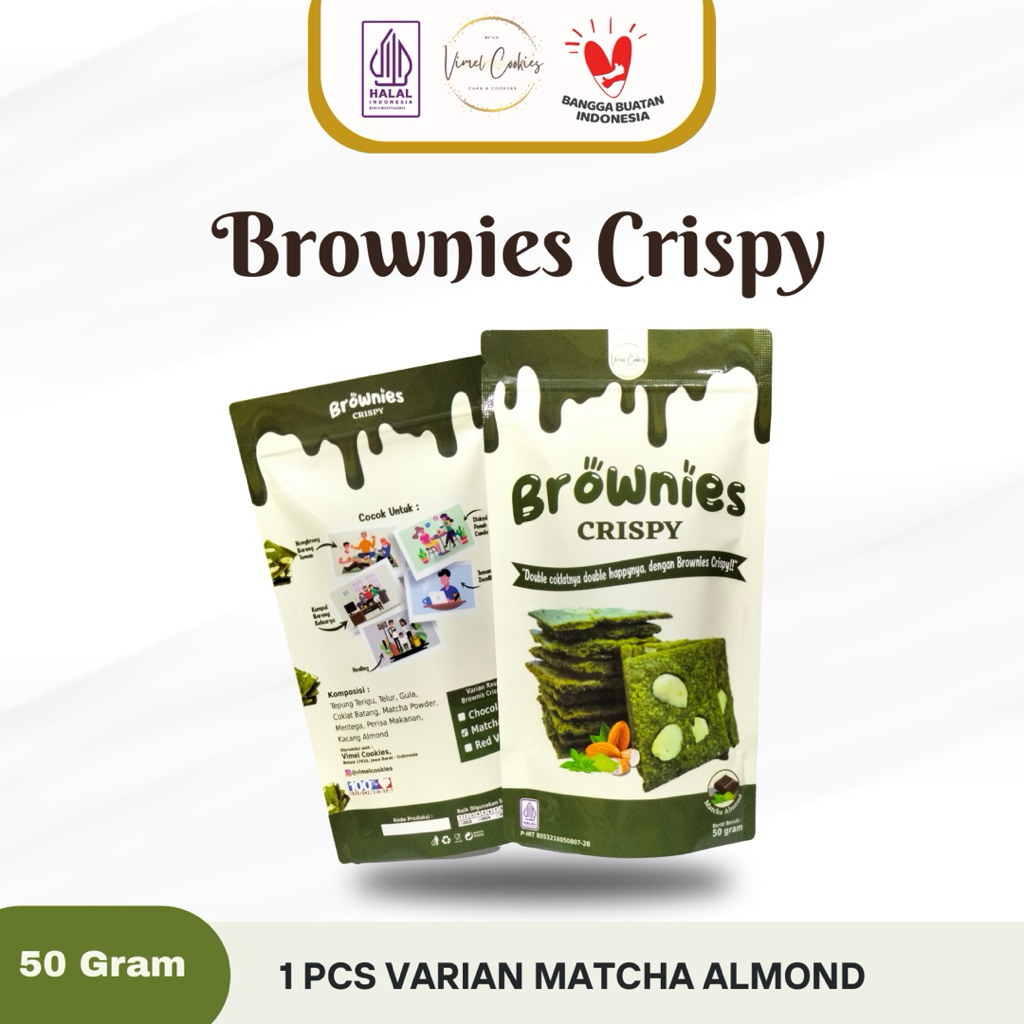 Kaloonaentier Brownies Crispy Matcha Almond (50Gr) Cookies Brownies Kering Renyah Tanpa Pengawet