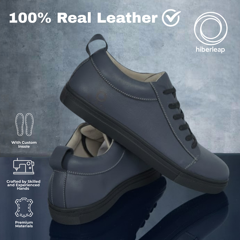 HIBER ECHO - Sepatu Kulit Casual Pria Navy Biru Tua Sol Hitam – Handmade Sneakers 100% Kulit Asli
