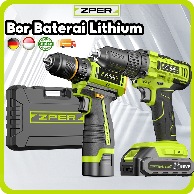 ZPER Bor Baterai Mesin Bor Cordless Listrik Cas Tangan Bor Tanpa Kabel Bor Lithium ZP011 COD