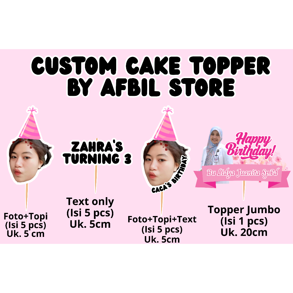 Topper Hiasan Kue Ulang Tahun Custom Nama Foto / Cake Topper Ultah Birthday Custom Nama Foto Anak