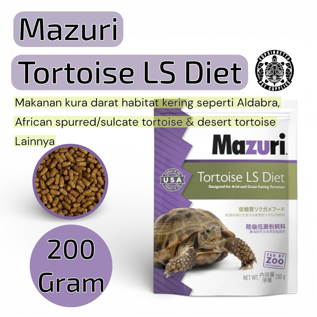 Mazuri Tortoise LS Diet 200 Gram Makanan Kura Darat Habitat Kering Untuk Sulcata Aldabra Desert