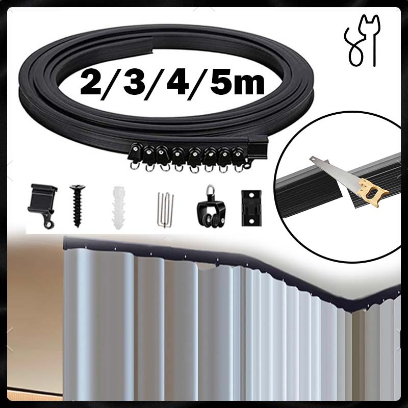 1 Set Fleksibel Rel Hordeng Jendela Hitam Rel Hordeng Rumah Sakit Bendable Rel Gorden Jendela Full