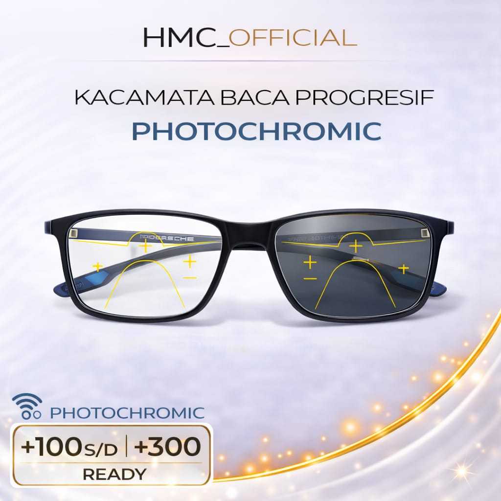 Kacamata Baca Photocromic Pria Usia 40 ketas Kaca Mata Plus Sporty Kotak Anti Radiasi+100+125+150