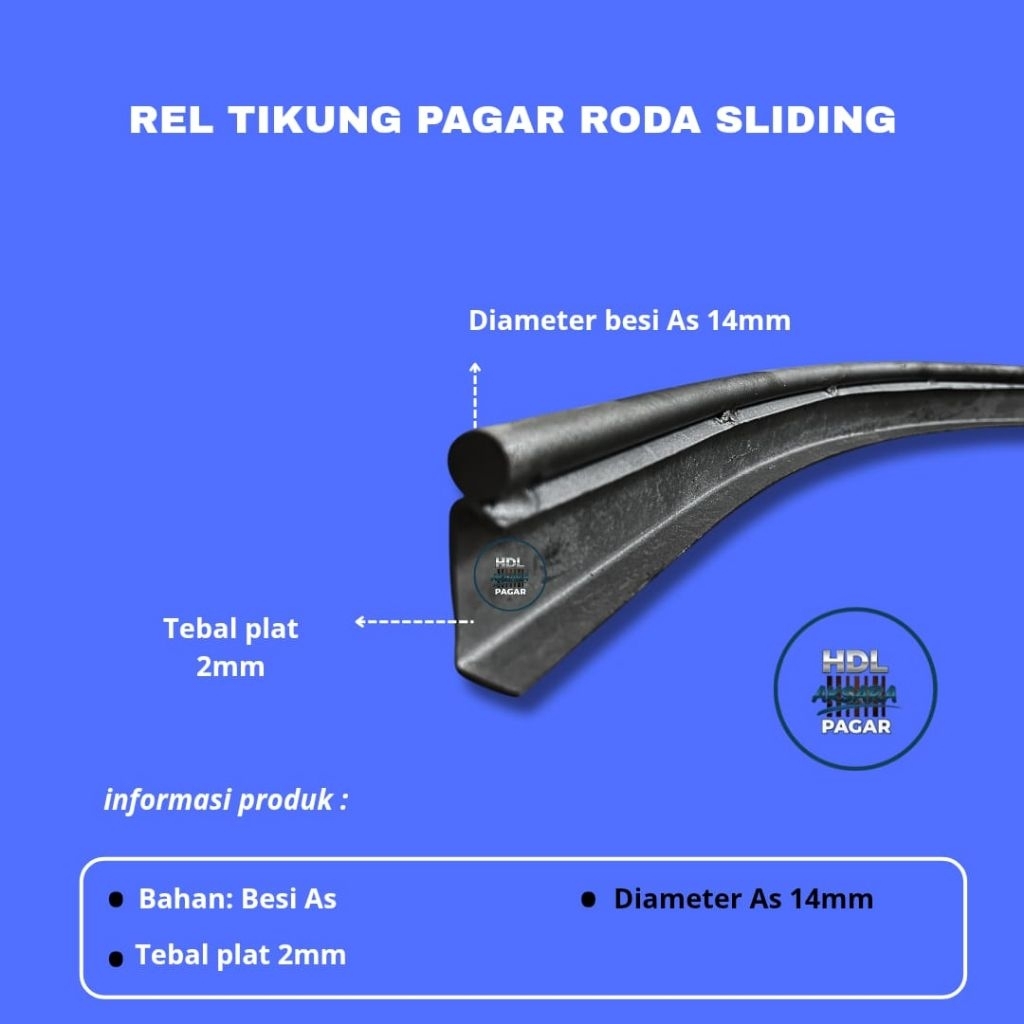 Rel Tikung Pintu Pagar Sliding Besi As 14.mm // Rel Tikung Roda Sliding U (Beton) Diameter 14.mm