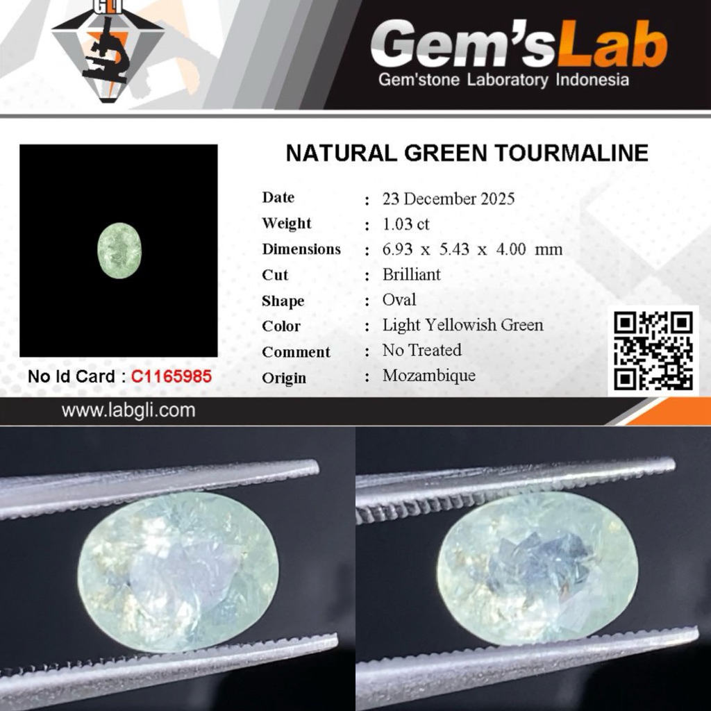 1,03 cts Natural Mist Green Color Tourmaline like Paraiba origin Mozambique No Treatment Memo GLI