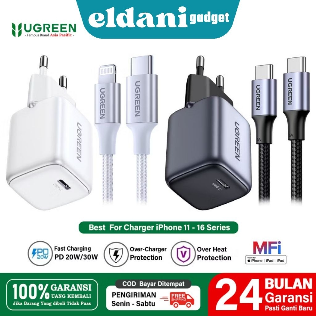 UGREEN KEPALA CHARGER IPHONE 11 sampai 17 Pro Max  20W/ 30W