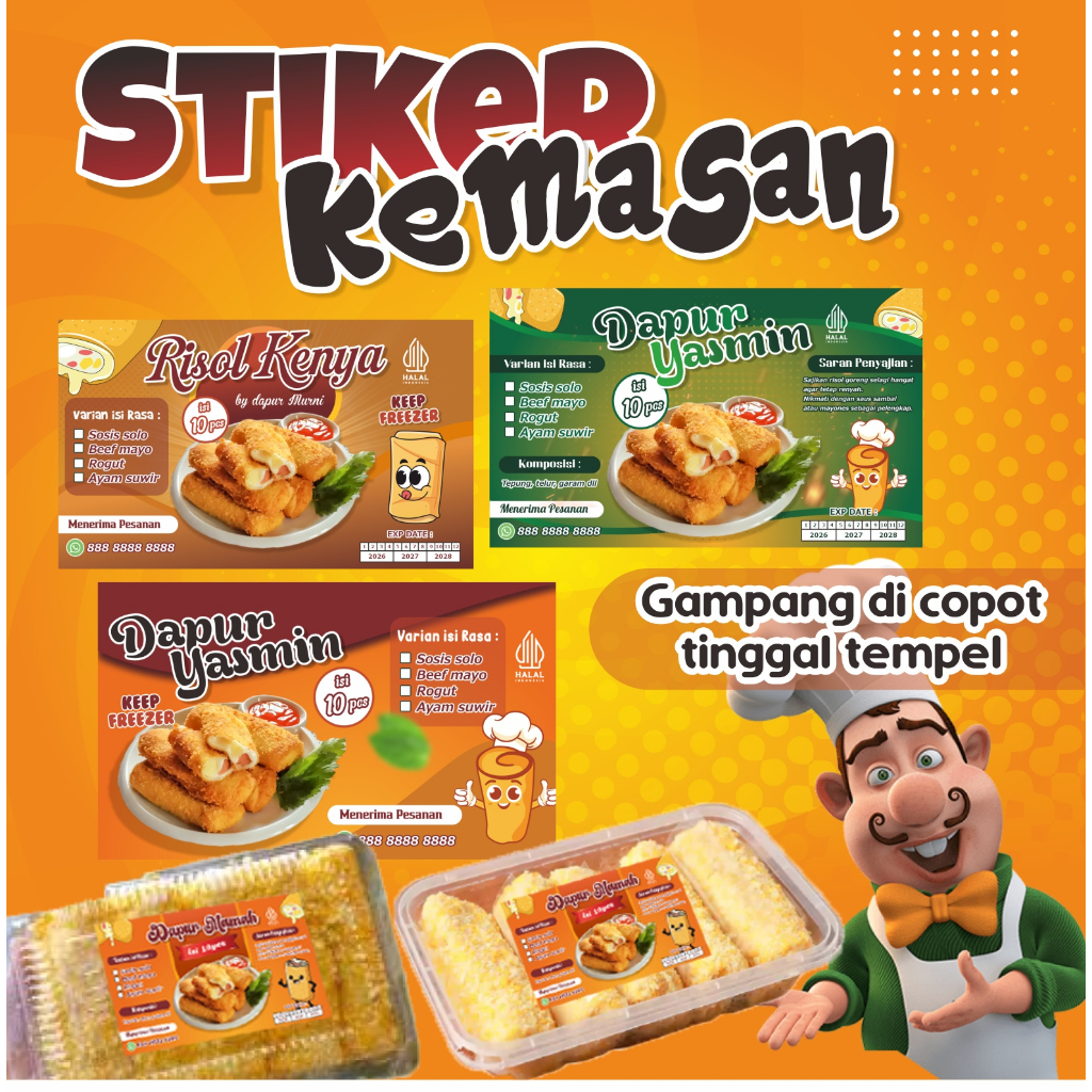 STIKER RISOL, STIKER FROZEN FOOD, STIKER KEMASAN, STIKER JAJANAN, UMKM