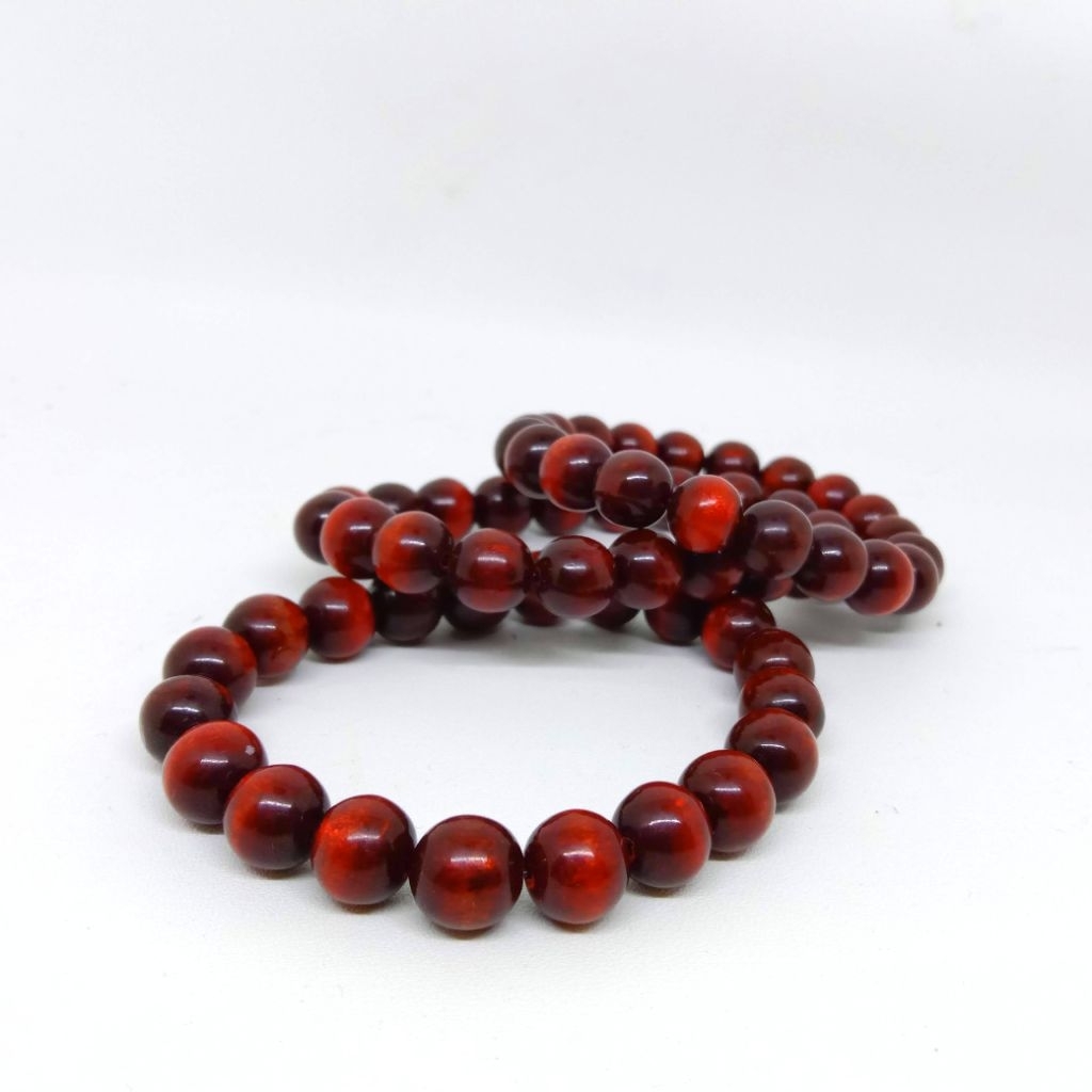 Gelang Butiran Akar Bahar Tali Arus (Yuser Laut)Merah Tembus Cahaya