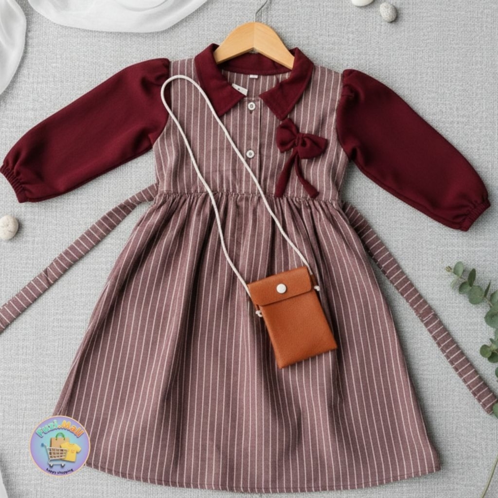 New Gamis anak kekinian 1-9thn / Baju gamis anak perempuan Model(andini) Free tas kecil lucu